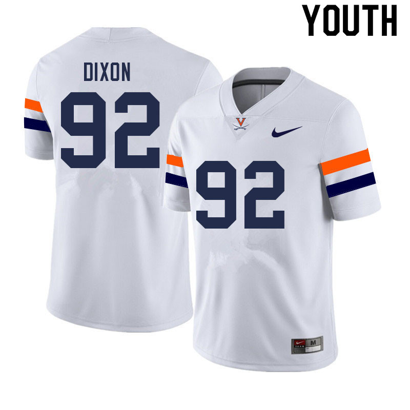 Youth #92 Tenyeh Dixon Virginia Cavaliers College Football Jerseys Sale-White - Click Image to Close